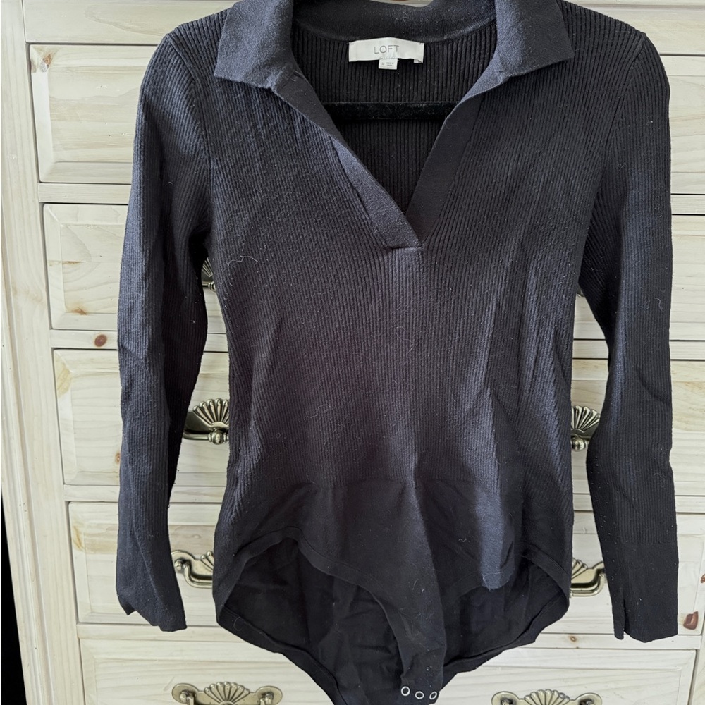 LOFT Black Fitted Polo Bodysuit